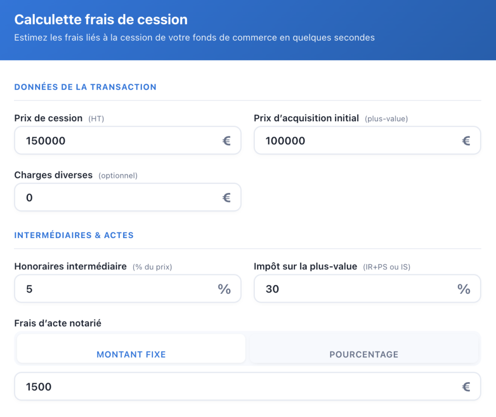 list-company.com calculette frais de cession fonds de commerce