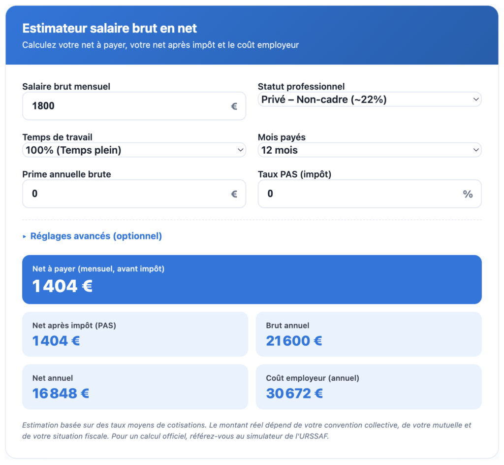 2000 brut en net